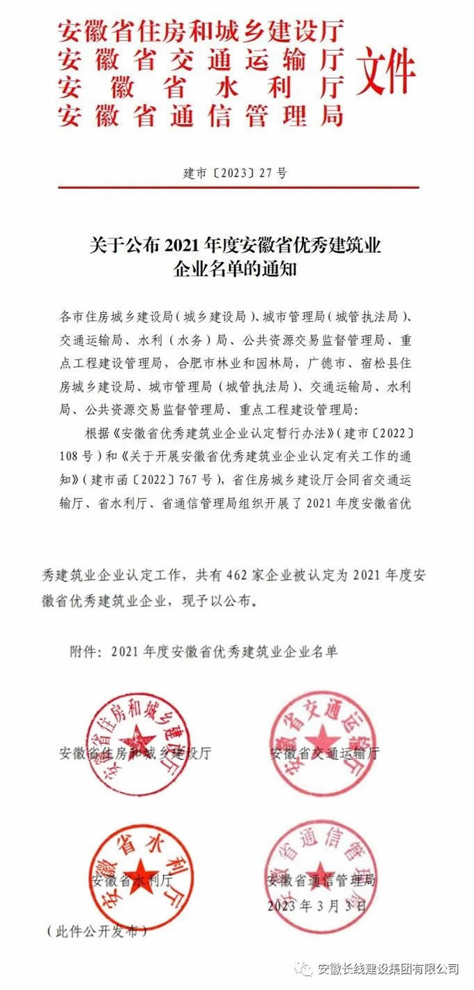 長線集團榮獲2021年度安徽省優秀建筑企業(圖3)